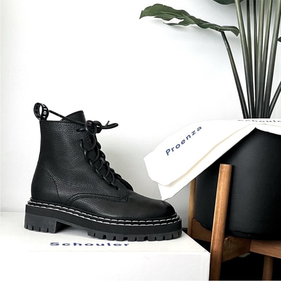 Proenza Schouler Shoes - Proenza Schouler Black Lug Sole Leather Combat Boots